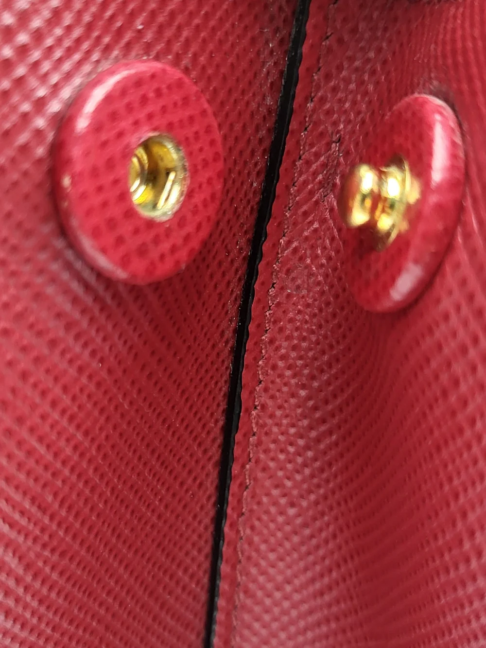 PRADA Saffiano Cuir Medium Double Bag in Fuoco & Black, Authentic w/COA.